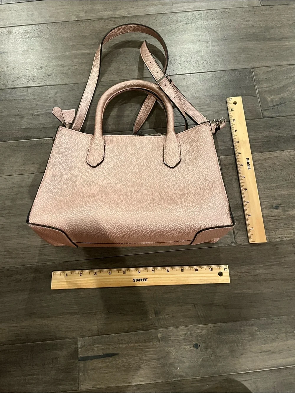 GUESS Rose Gold Pebbled Leather Satchel with Strap